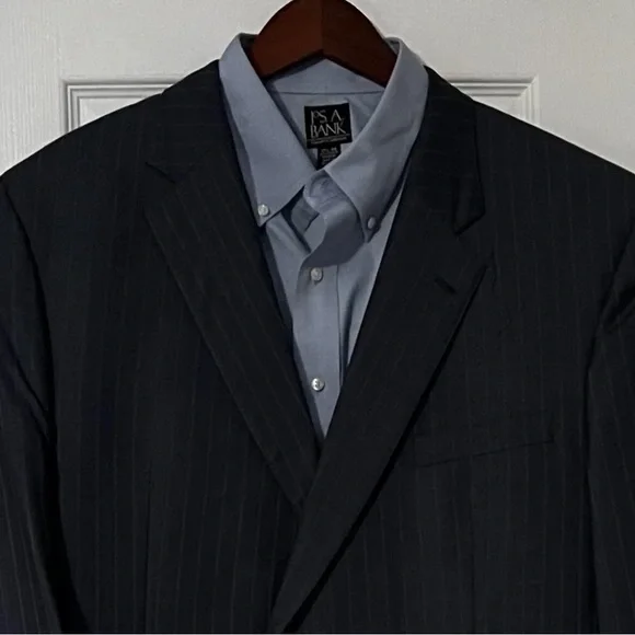 JOS A. BANK MEN’S SLATE & GRAY STRIPED WOOL SIGNATURE GOLD COAT/48 LNG/PRE-OWNED